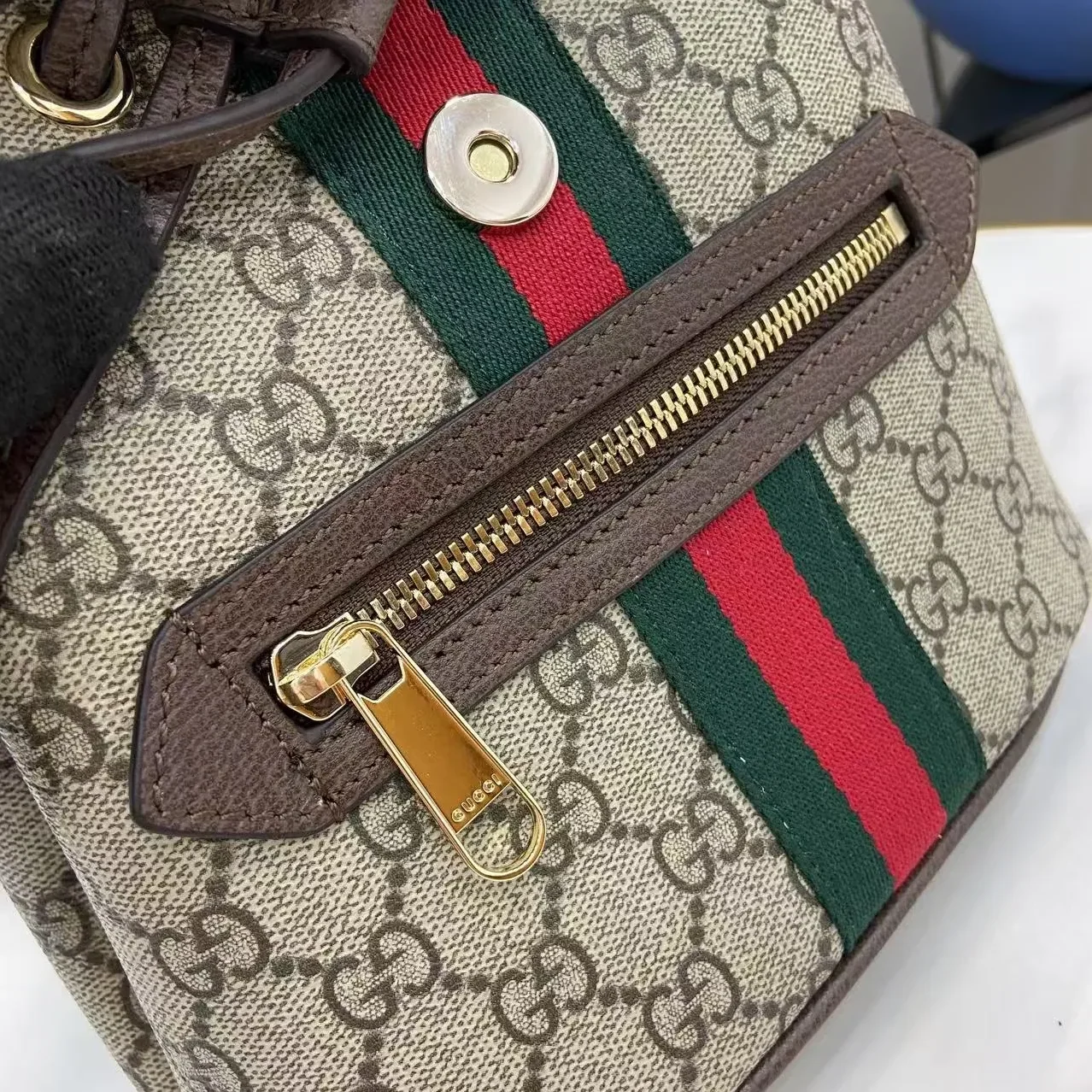 Gucci Ophidia Mini Backpack / Beige/ Dark Brown Gold Hardware