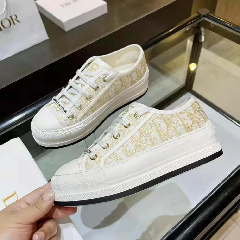 Dior Walk'N'Dior Platform Sneaker Gold-Tone Dior Oblique Cotton with Metallic Thread Embroidery for Women