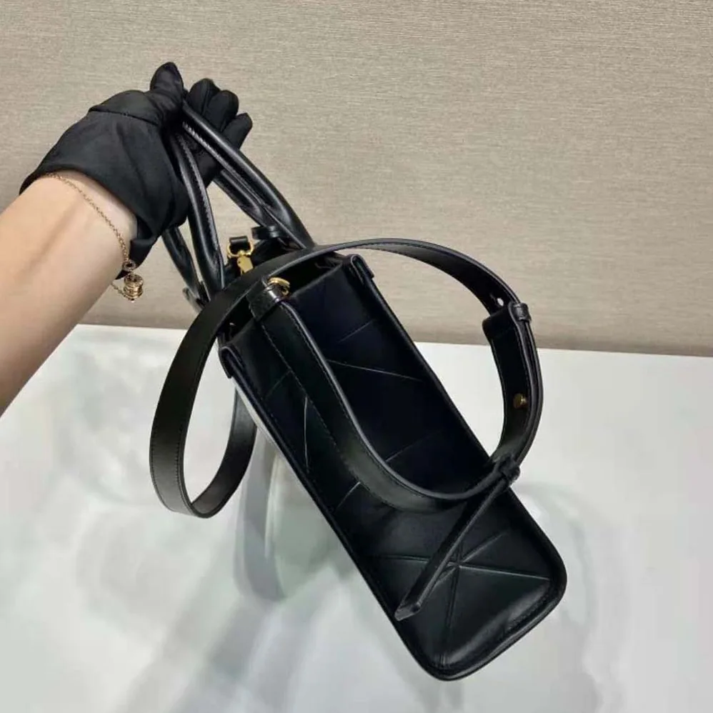 Prada Mini Prada Symbole Leather Bag with Stitching for Women in Black