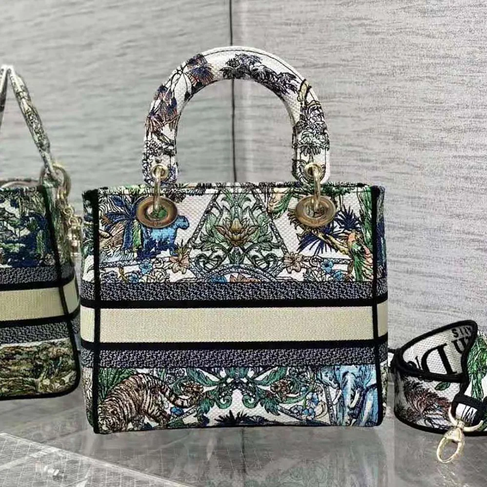 Dior Medium Lady D-lite Bag White Multicolor Étoile de Voyage Embroidery for Women Dior Medium Lady D-lite Bag White Multicolor Étoile de Voyage Embroidery for Women