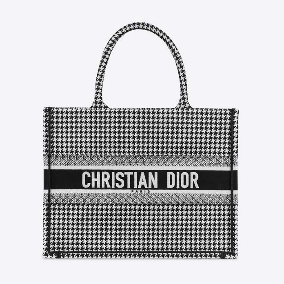 Dior Small Dior Book Tote Black and White Houndstooth Embroidery for Women Dior Small Dior Book Tote Black and White Houndstooth Embroidery for Women