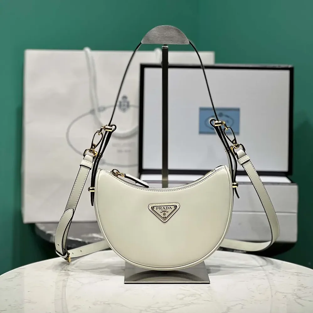 Prada Arqué Mini Leather Shoulder Bag for Women in White Prada Arqué Mini Leather Shoulder Bag for Women in White