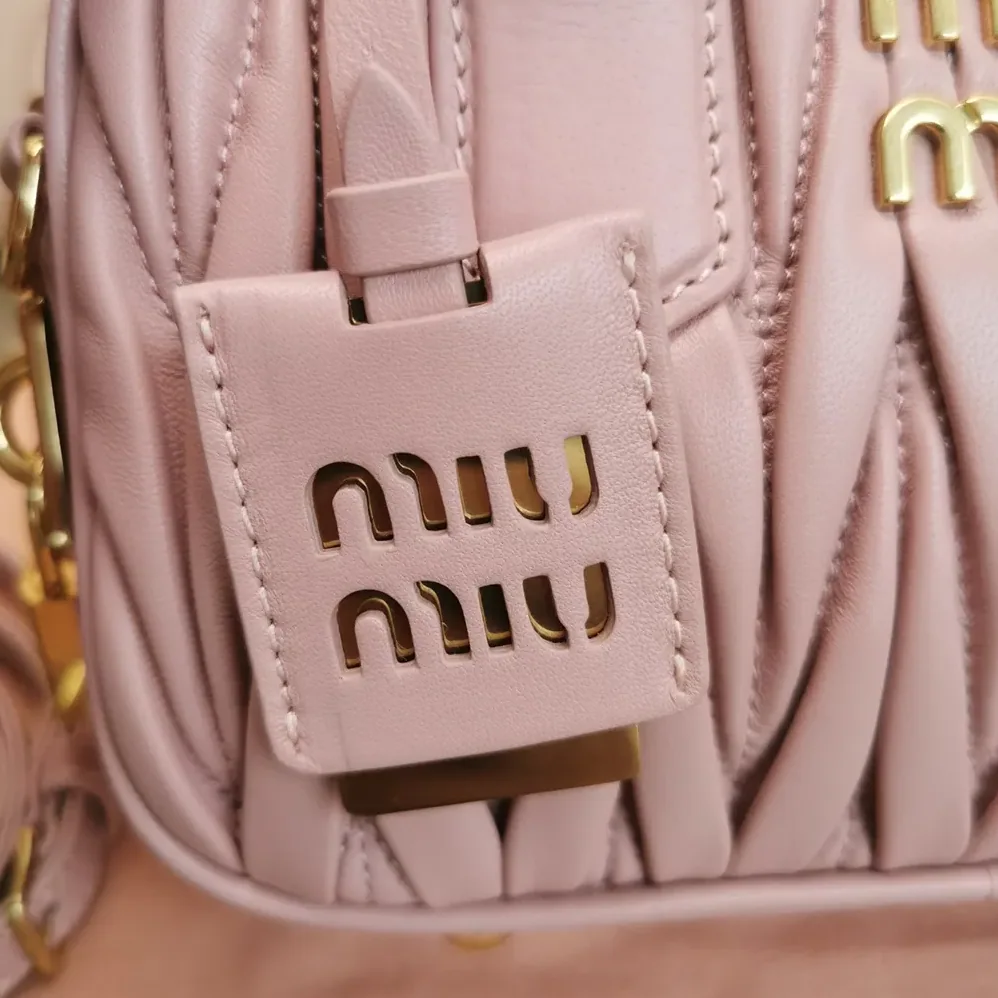Miu Miu Arcadie Matelassé Nappa Leather Bag for Women in Alabaster Pink Miu Miu Arcadie Matelassé Nappa Leather Bag for Women in Alabaster Pink