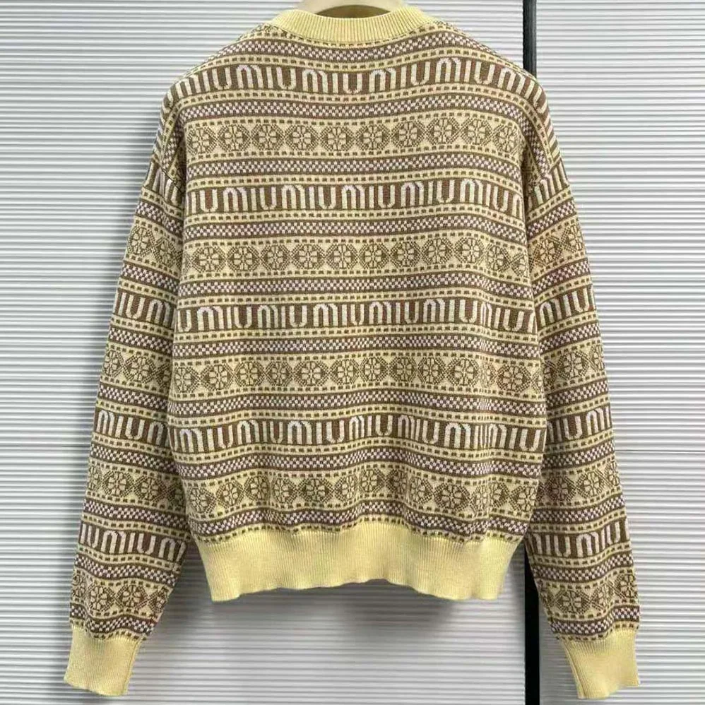 Miu Miu Wool Sweater with Jacquard Logo for Women in Yellow