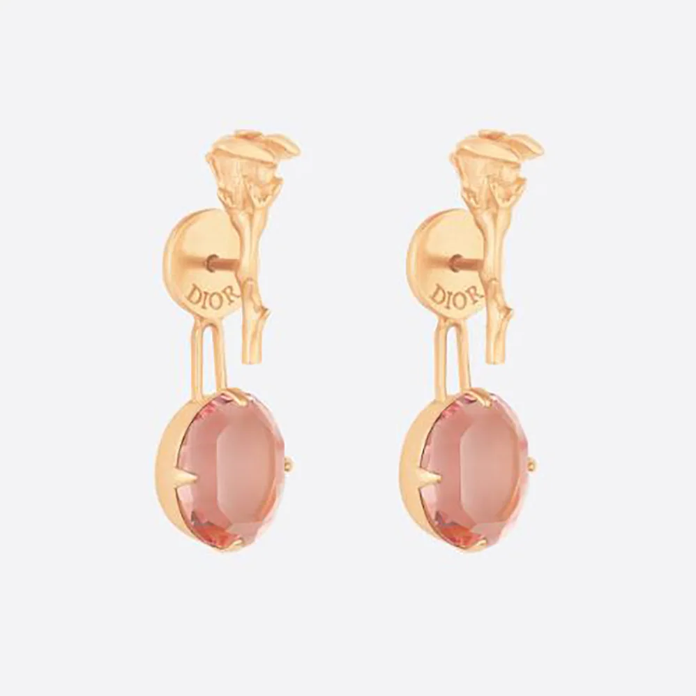 Dior Dream Earrings Gold-Finish Metal and Pink Crystals for Women Dior Dream Earrings Gold-Finish Metal and Pink Crystals for Women