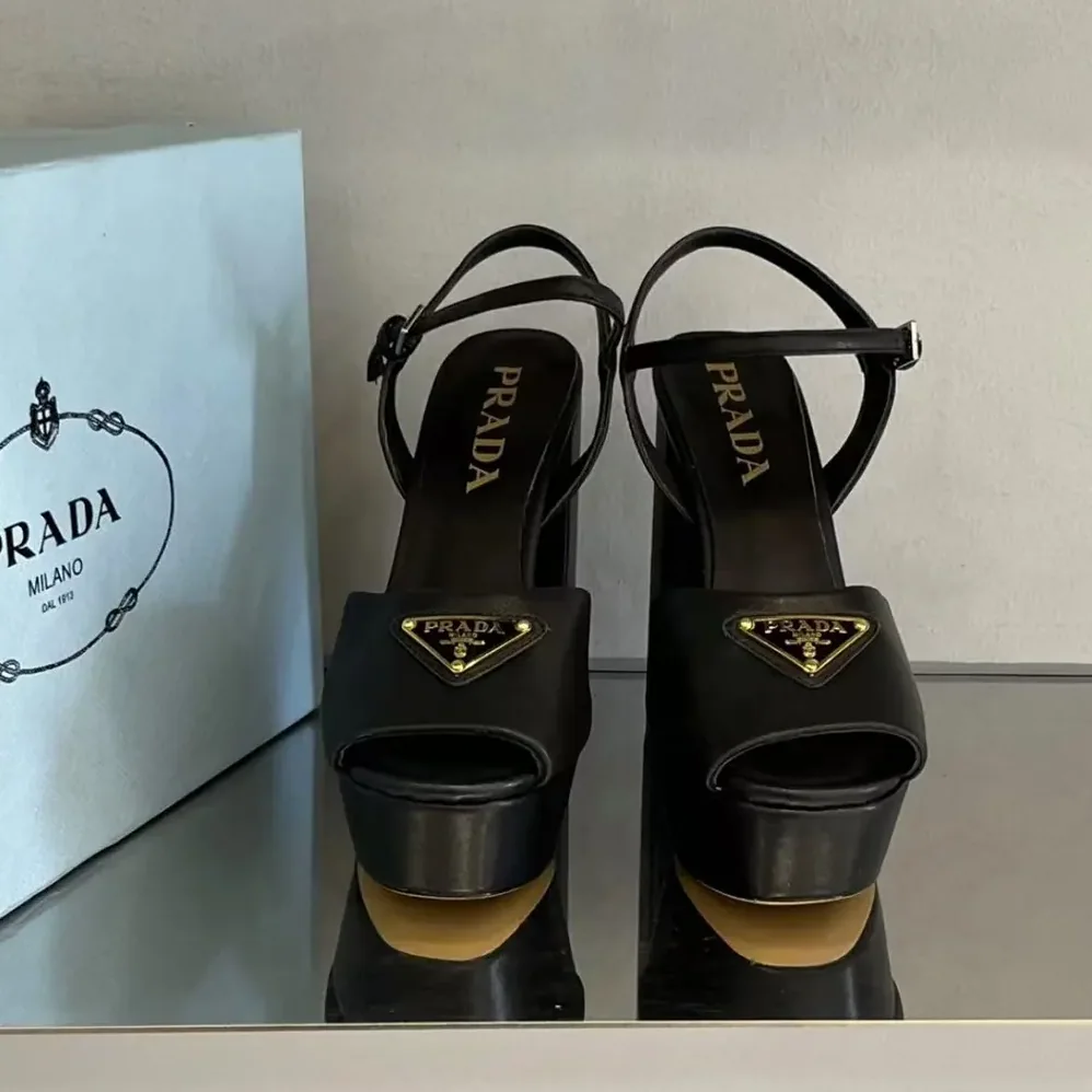 Prada Nappa Leather Platform Sandals for Women in Black