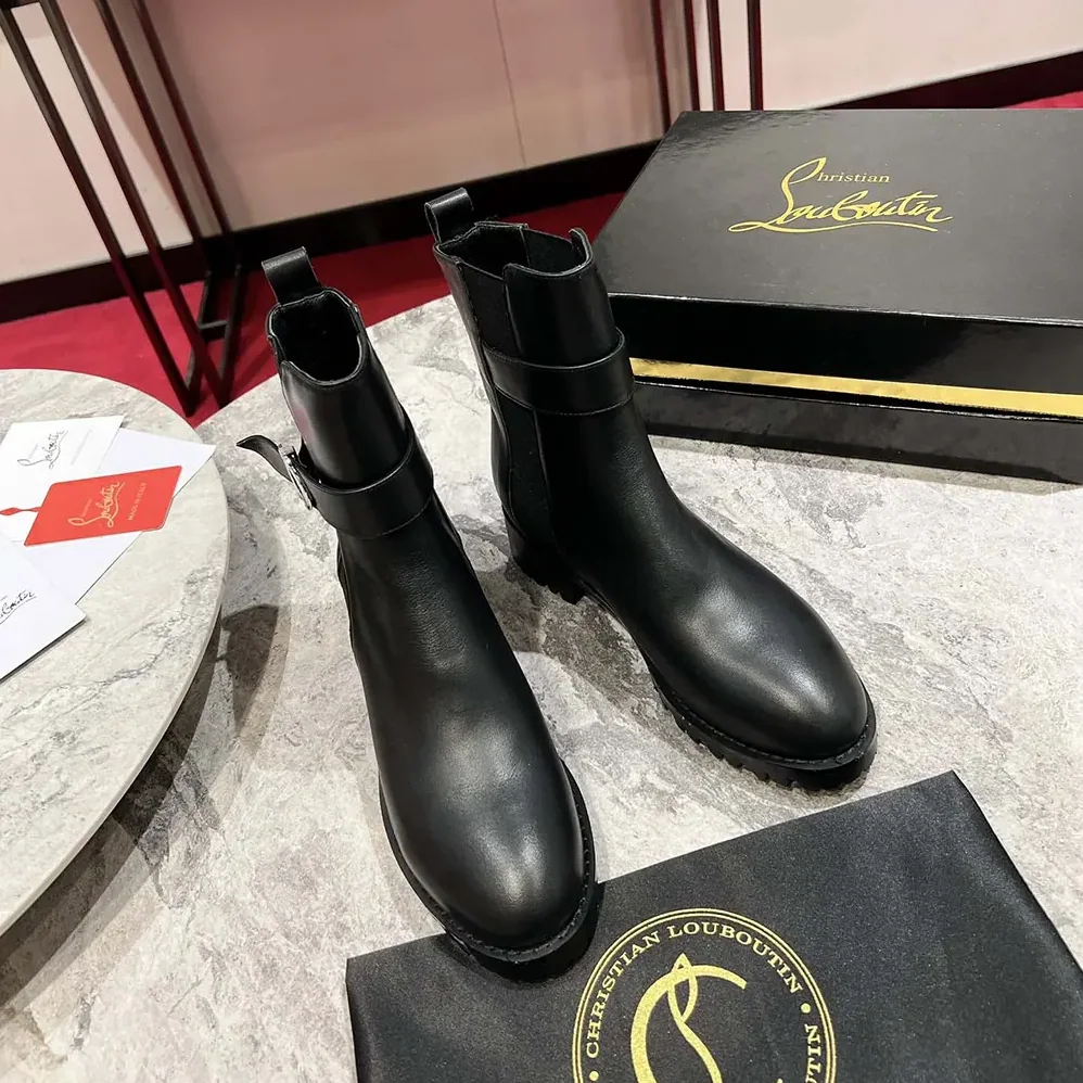 Christian Louboutin CL Chelsea Booty Lug Low Boots Calf Leather for Women in Black