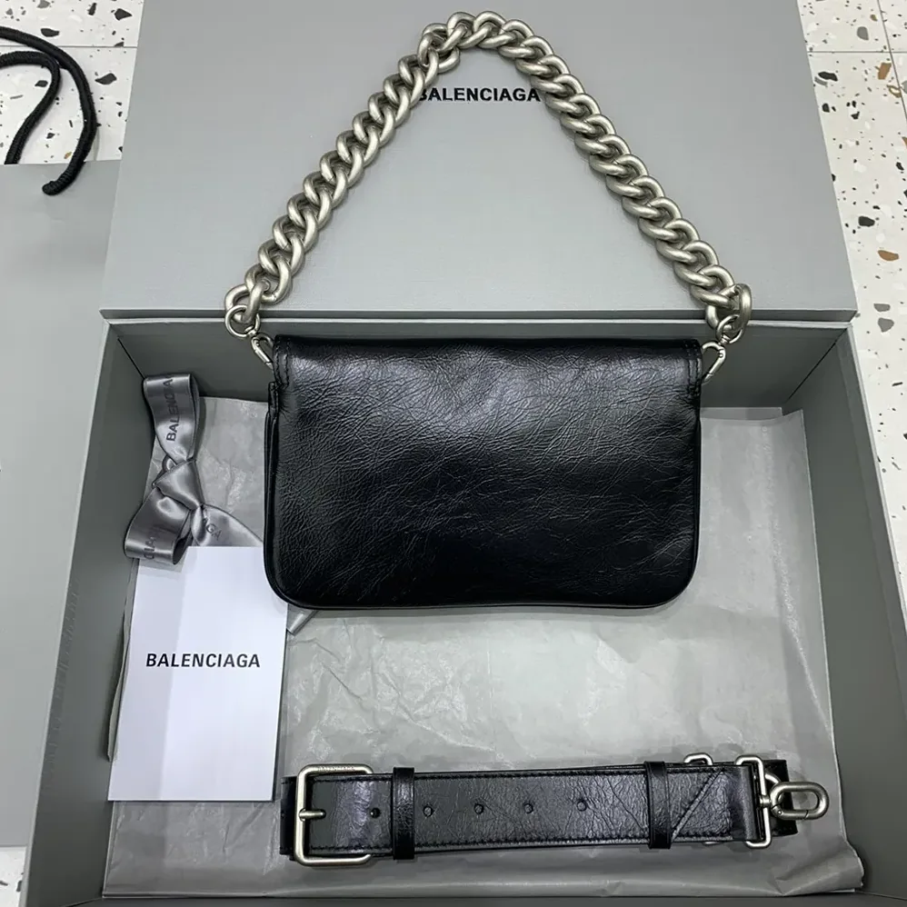 Balenciaga BB Soft Small Flap Bag in Black Peach Calfskin for Women