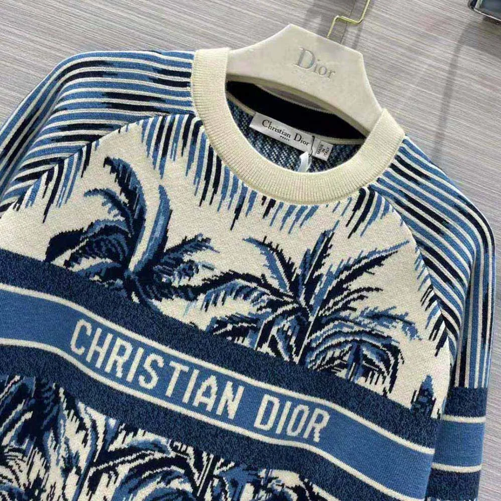 Dior Sweater Navy Blue and White Stretch Cashmere for Women