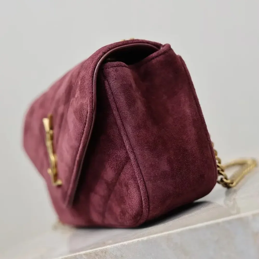 Saint Laurent YSL Loulou Small In Matelassé Suede for Women in Burgundy