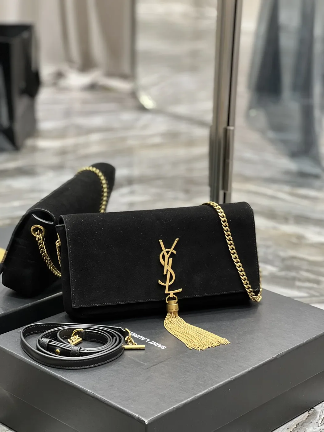 Saint Laurent Kate 99 Chain Bag With Tassel Black