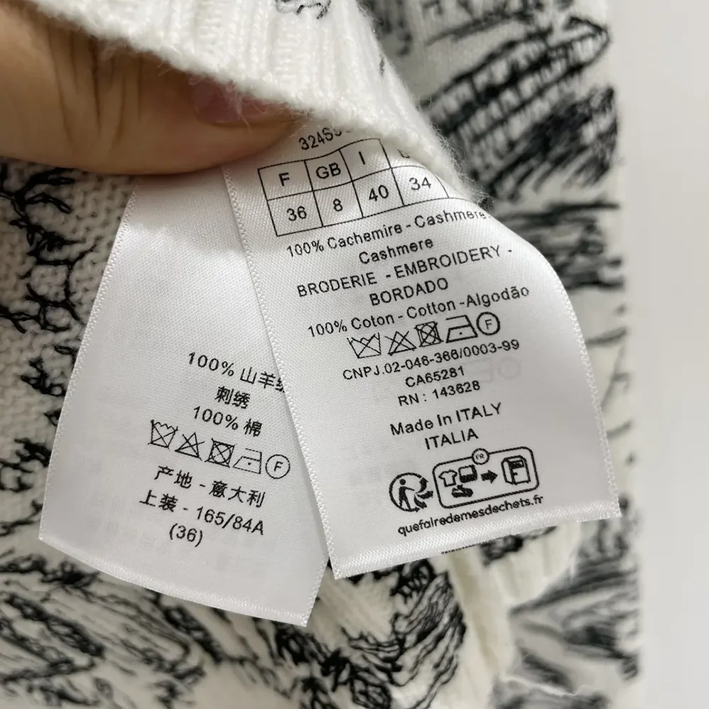 Dior Embroidered Sweater White and Black Cashmere Knit with Paris Allover Motif for Women