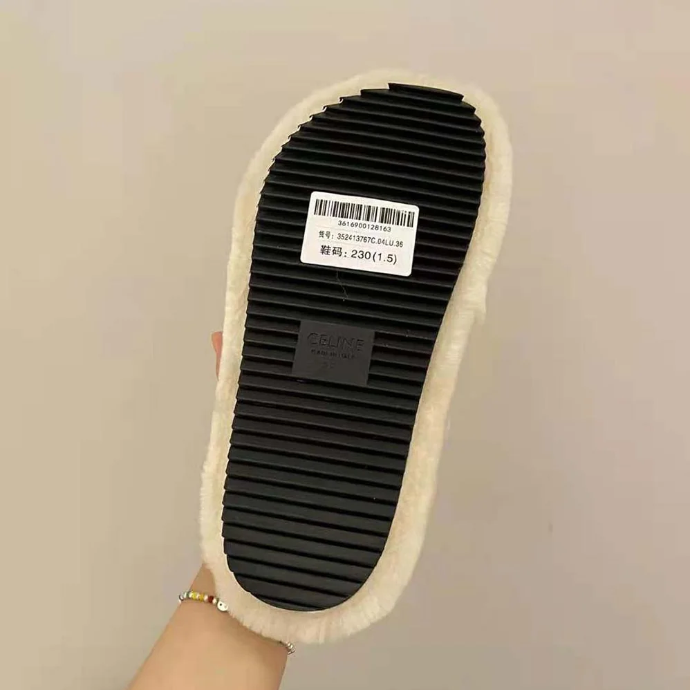 Celine Fur Slides Triomphe Open Slides in Shearling for Women