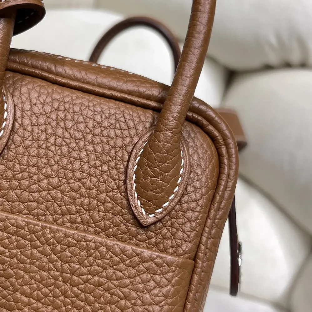 Hermes Lindy Mini 19 in Clemence Leather for Women in Brown/Silver