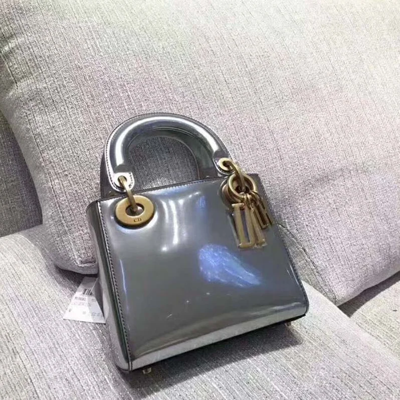 Dior Mini Lady Dior Bag Chain Silver in Tone Metallic Calfskin Dior Mini Lady Dior Bag Chain Silver in Tone Metallic Calfskin