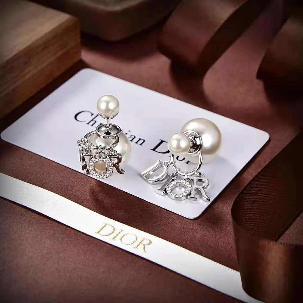 Dior Tribales Earrings Silver-Finish Metal with White Resin Pearls and White Crystals for Women Dior Tribales Earrings Silver-Finish Metal with White Resin Pearls and White Crystals for Women