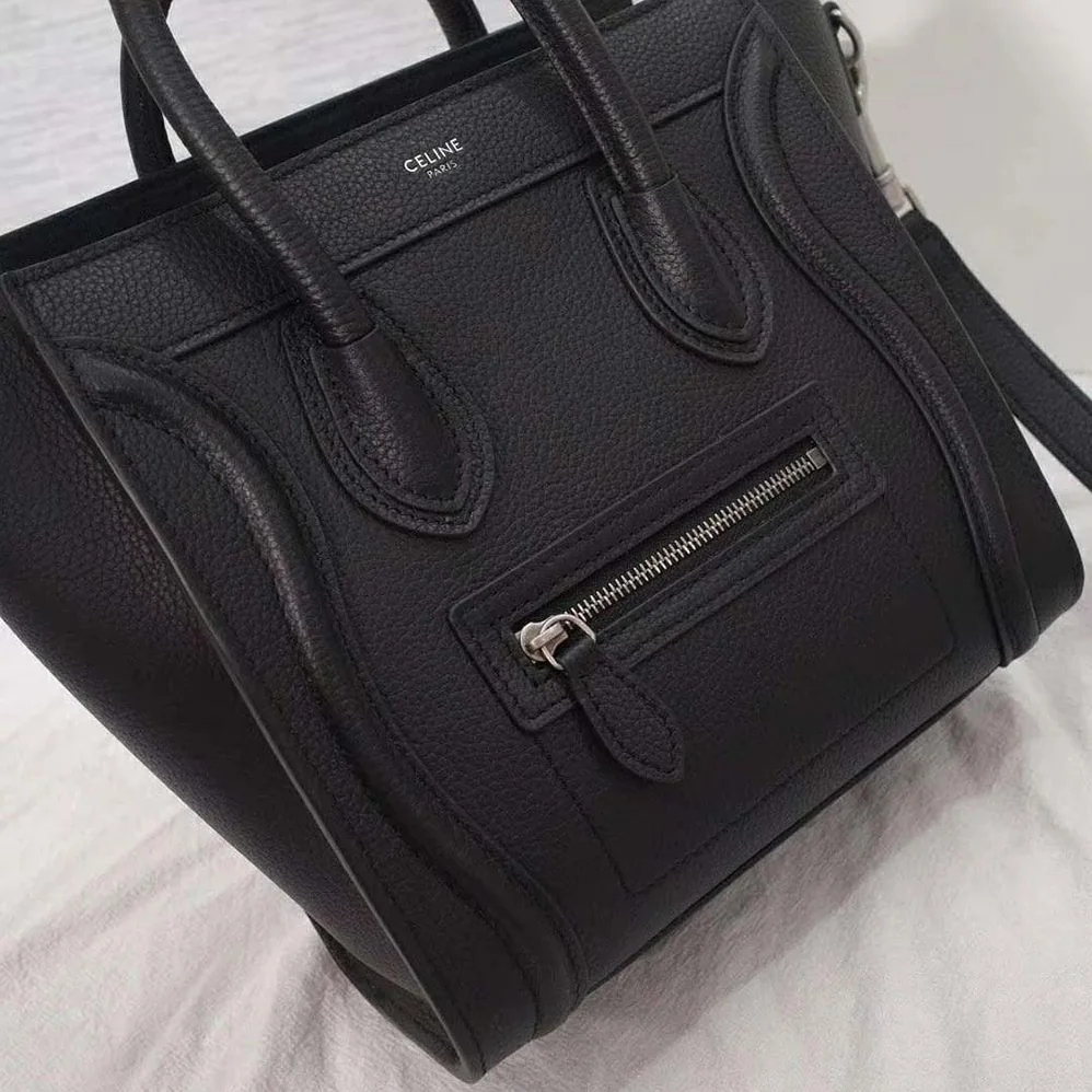 Celine Nano Luggage Bag in Drummed Calfskin for Women in Black