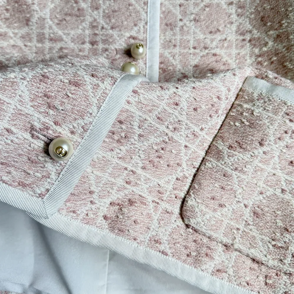Dior Macrocannage Cropped Jacket Peach Blossom Pink Cotton for Women in Blend Tweed