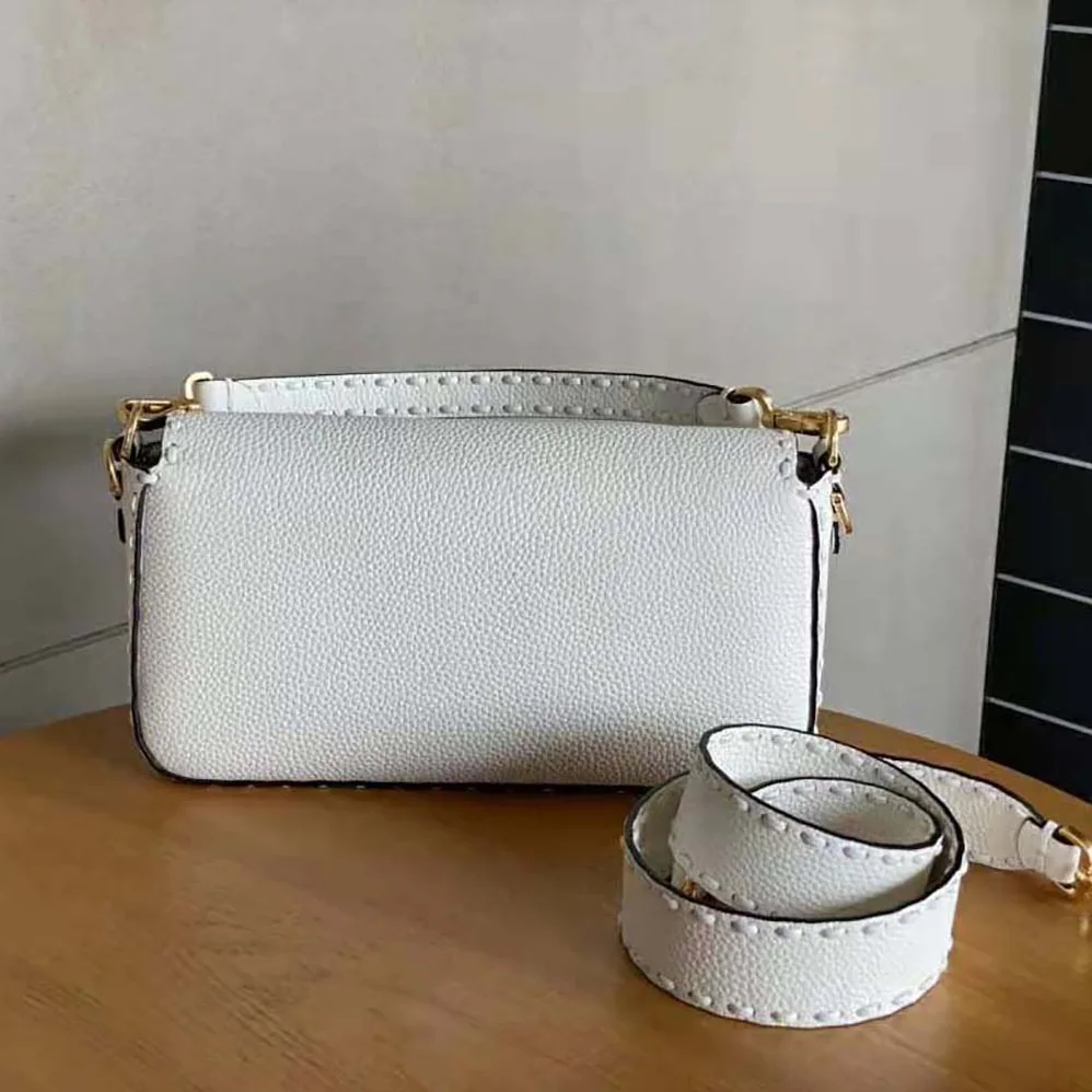 Fendi Baguette Camellia Selleria Bag with Oversized Topstitching for Women