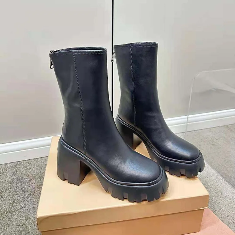 Miu Miu Leather Booties in EVA Sole with Logo for Women in Black Miu Miu Leather Booties in EVA Sole with Logo for Women in Black