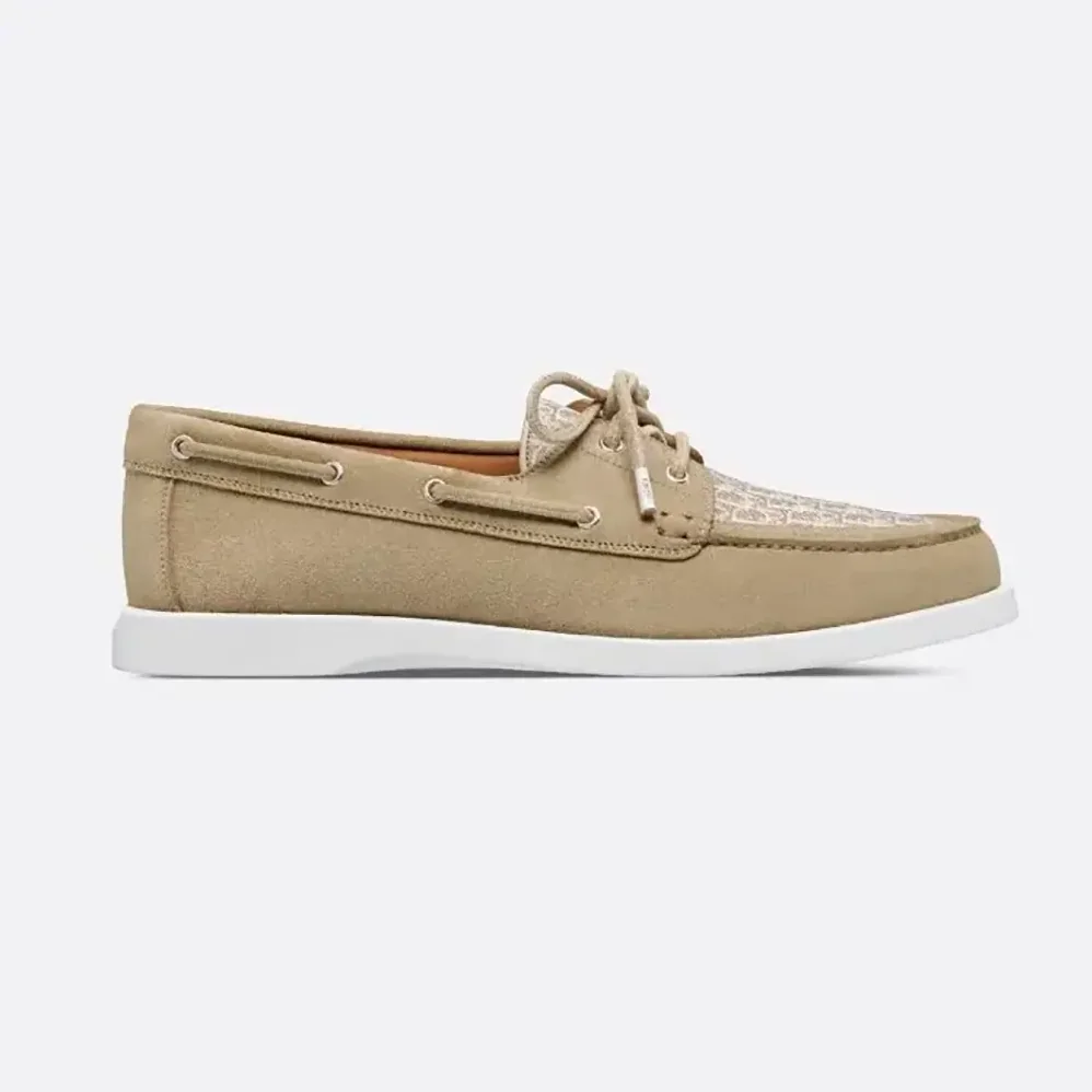Dior Granville Boat Shoe Beige Suede and Beige Dior Oblique Jacquard for Men Dior Granville Boat Shoe Beige Suede and Beige Dior Oblique Jacquard for Men