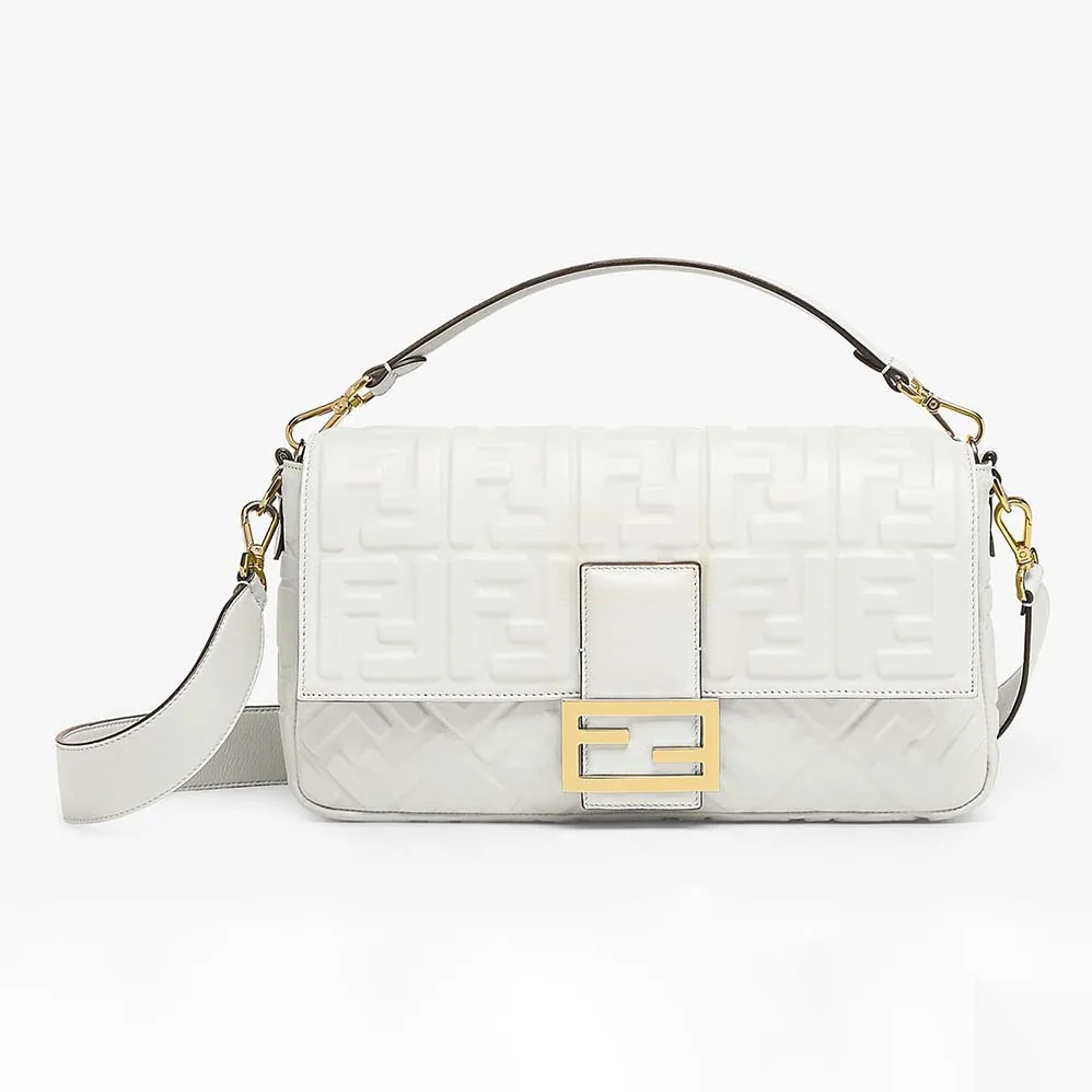 Fendi Iconic Large Baguette Leather Bag for Women in White