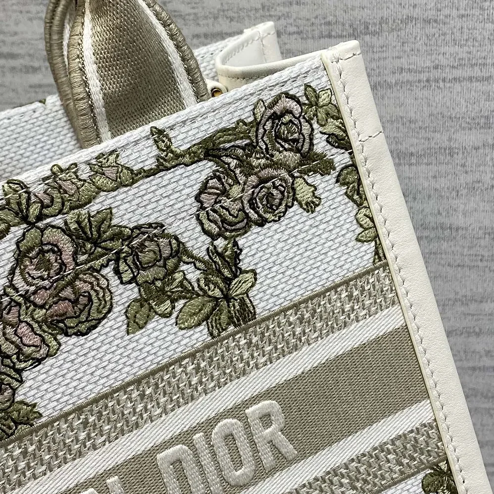 Dior Small Dior Book Tote Multicolor Amour de Roses Embroidery and Latte Calfskin for Women