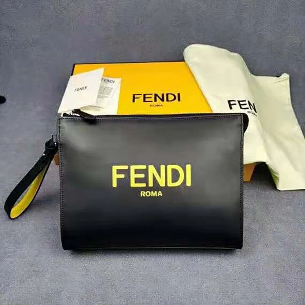 Fendi Flat Pouch Black Leather Pouch for Men Fendi Flat Pouch Black Leather Pouch for Men