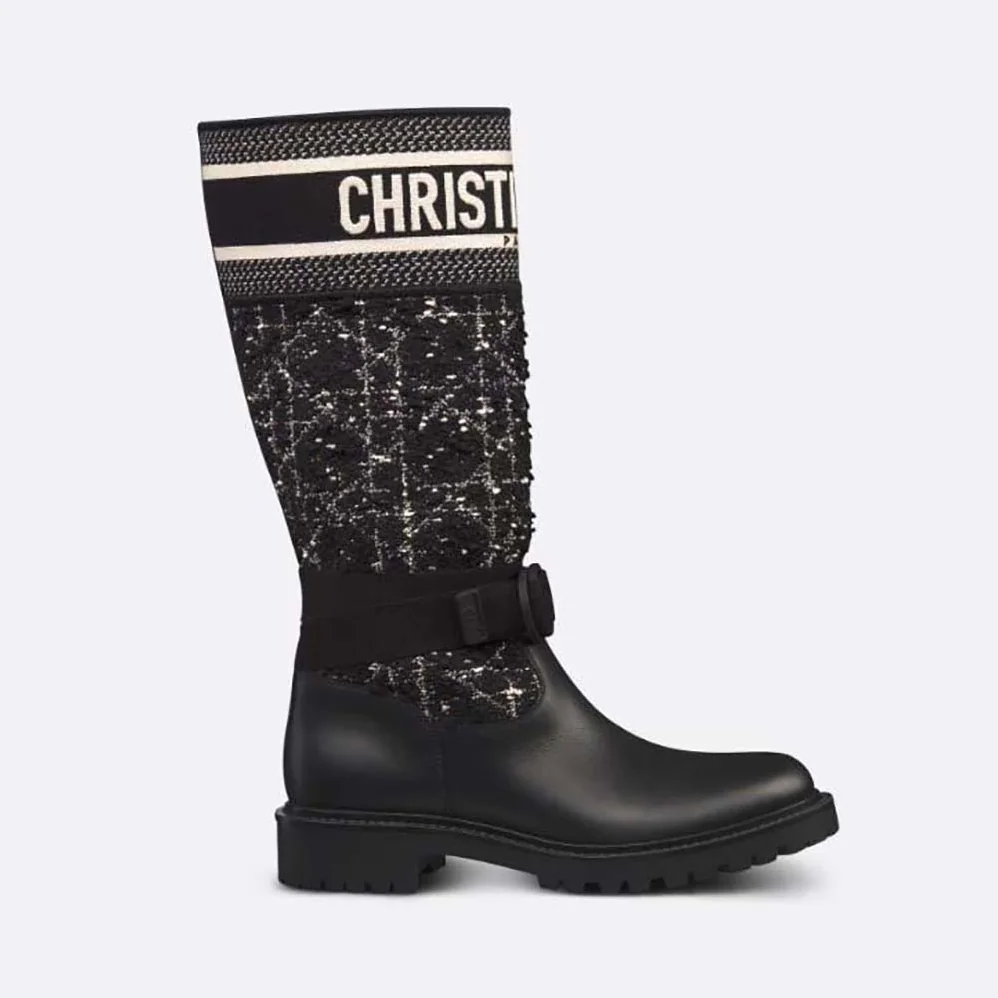 Dior D-Major Boot Black Calfskin with Black and White Cannage Tweed for Women Dior D-Major Boot Black Calfskin with Black and White Cannage Tweed for Women