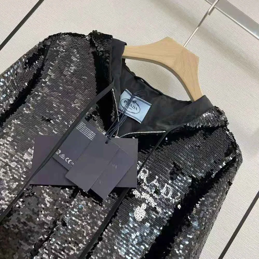 Prada Sequin for Women in Embellished Chiffon Hoodie