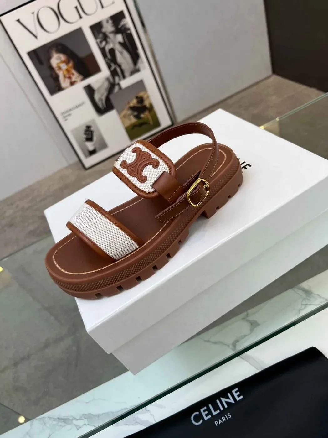 Celine Clea Triomphe Sandal Brown .04UB Celine Clea Triomphe Sandal Brown .04UB