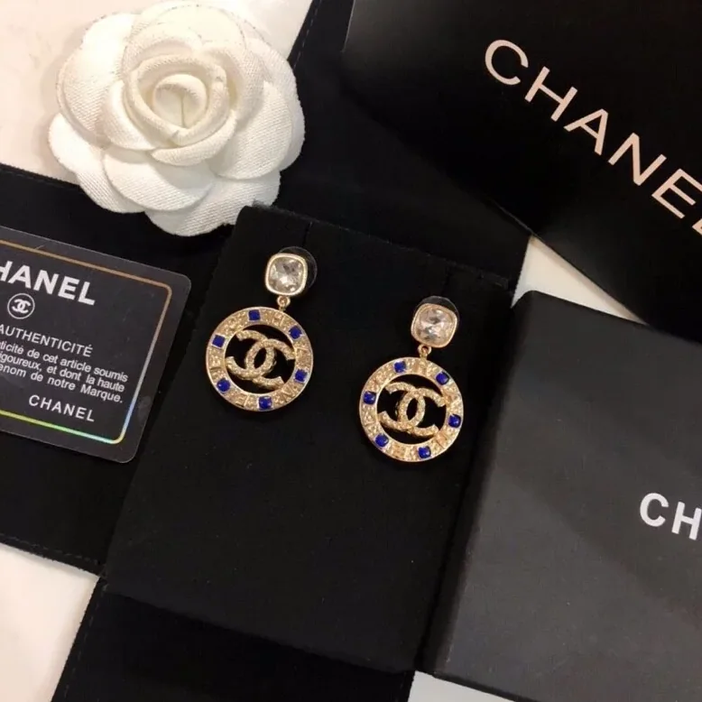 Chanel Small Dark Blue Stone Earrings Gold Tone Chanel Small Dark Blue Stone Earrings Gold Tone