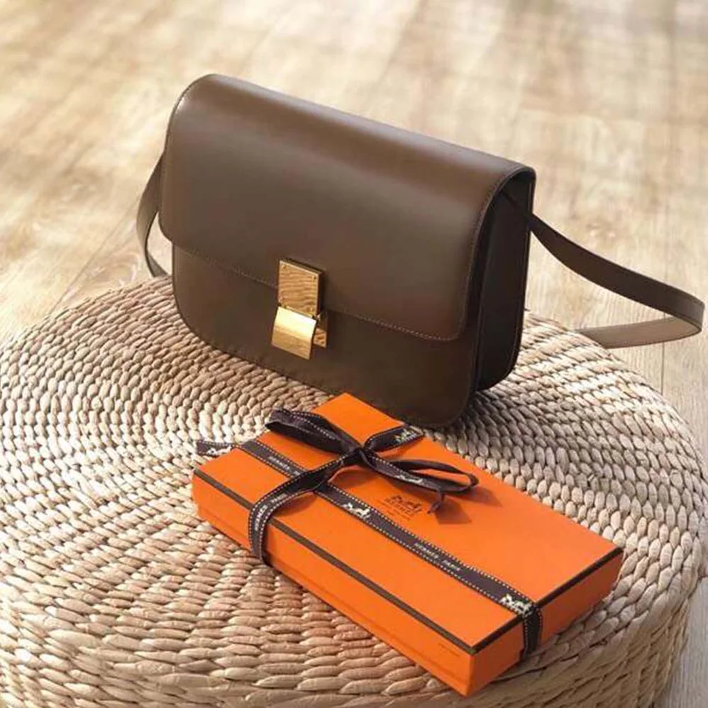 Celine Small Classic Bag in Box Calfskin Leather for Women in Brown