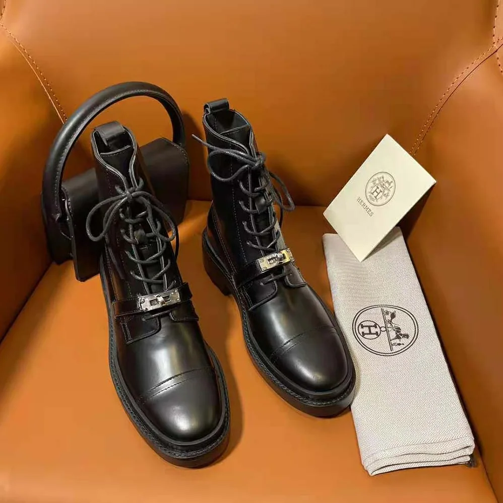 Hermes Funk Ankle Boot in Glazed Calfskin for Women in Black Hermes Funk Ankle Boot in Glazed Calfskin for Women in Black