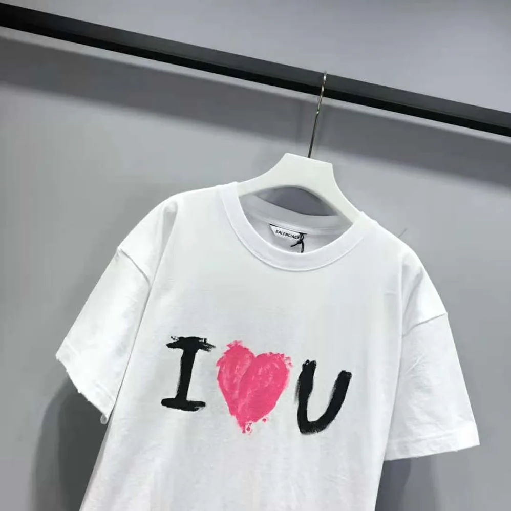 Balenciaga I Love U Medium Fit T-shirt in White Vintage Jersey for Men Balenciaga I Love U Medium Fit T-shirt in White Vintage Jersey for Men