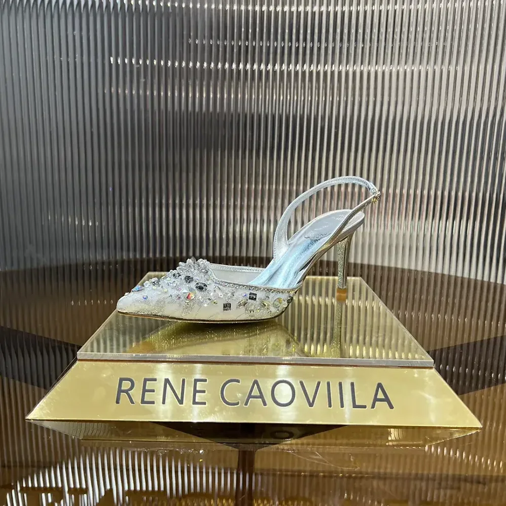 Rene Caovilla Silver Slingbacks Cinderella 75 for Women Rene Caovilla Silver Slingbacks Cinderella 75 for Women