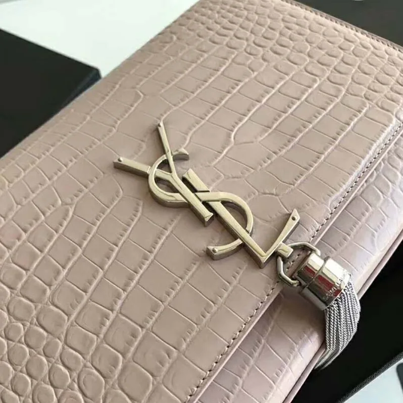 Saint Laurent YSL Kate Small Tassel Embossed Crocodile Shiny for Women in Pink