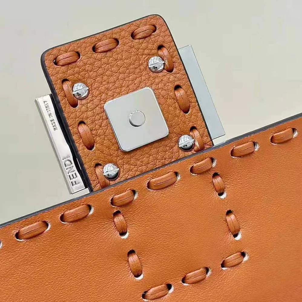 Fendi Baguette Brown Selleria Bag with Oversized Topstitching for Women Fendi Baguette Brown Selleria Bag with Oversized Topstitching for Women