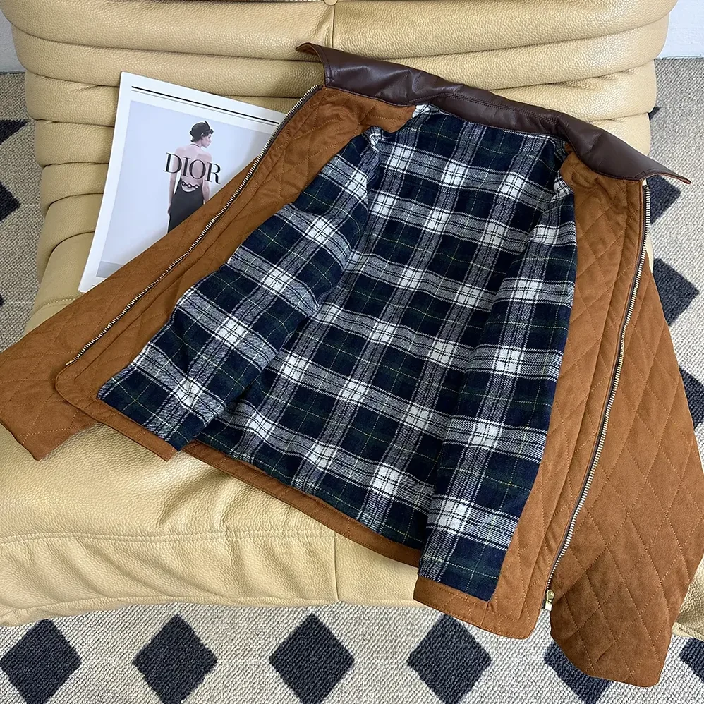 Celine Quilted Jacket In Suede for Women in Brown Celine Quilted Jacket In Suede for Women in Brown