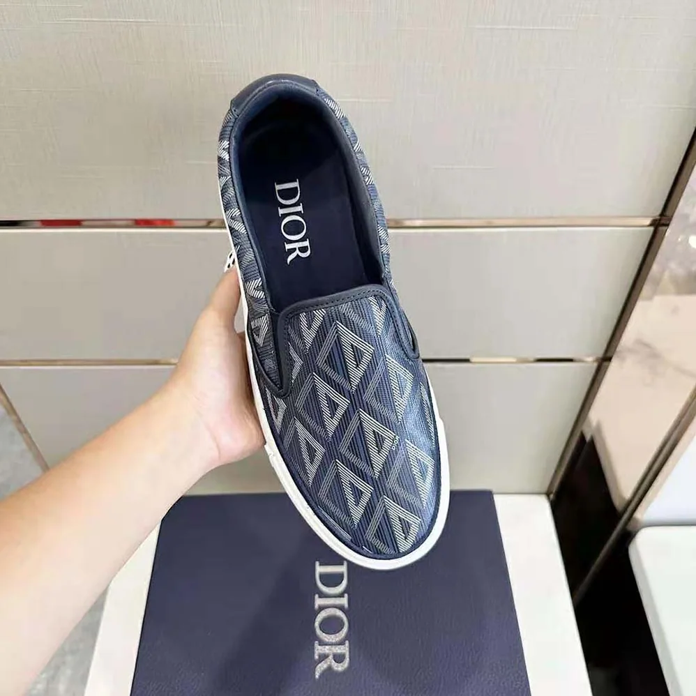 Dior B101 Slip-on Sneaker Navy Blue CD Diamond Canvas and Smooth Calfskin for Men