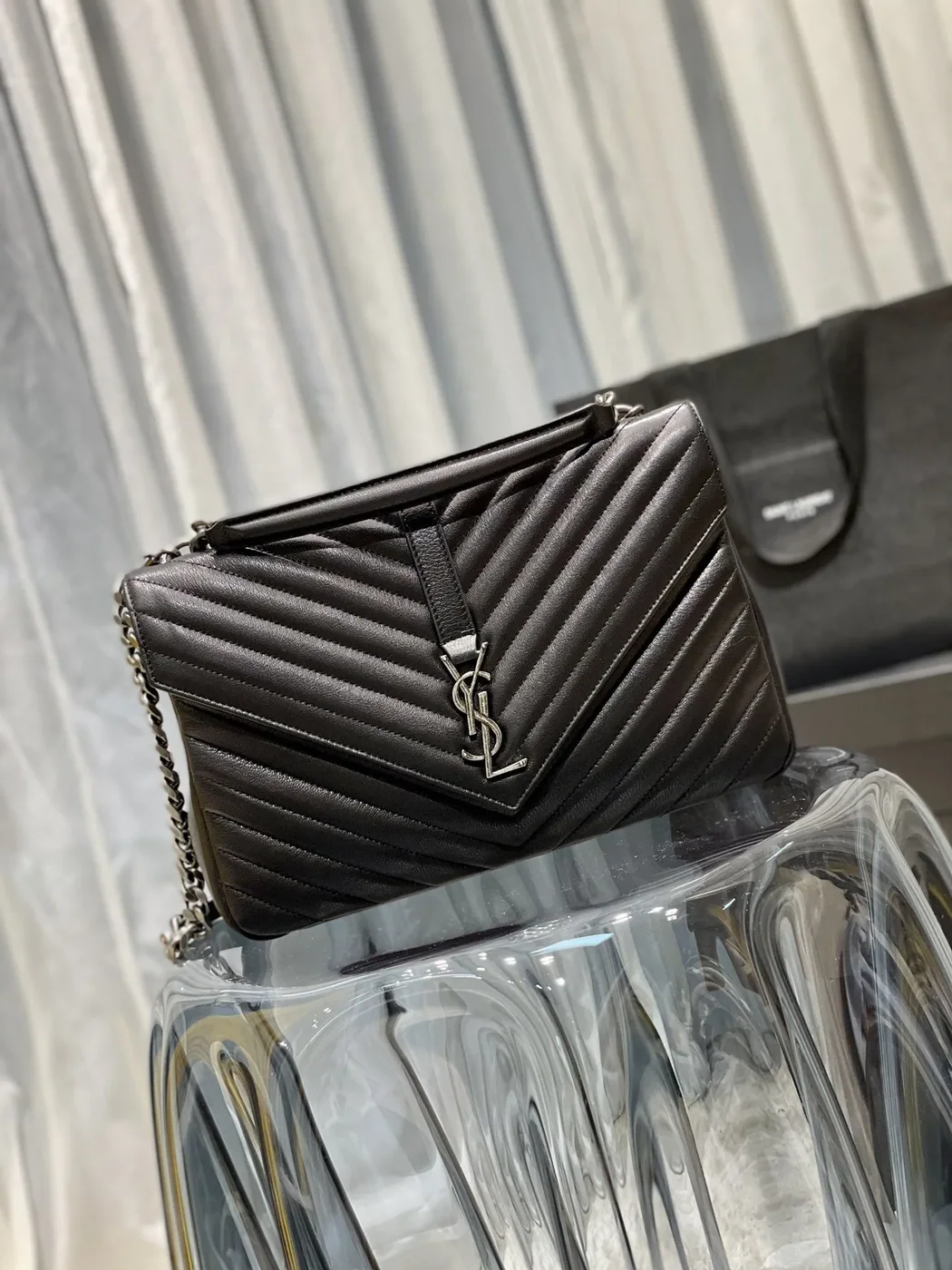 Saint Laurent College Large Chain Bag Black With Silver TonedHardware in YSL