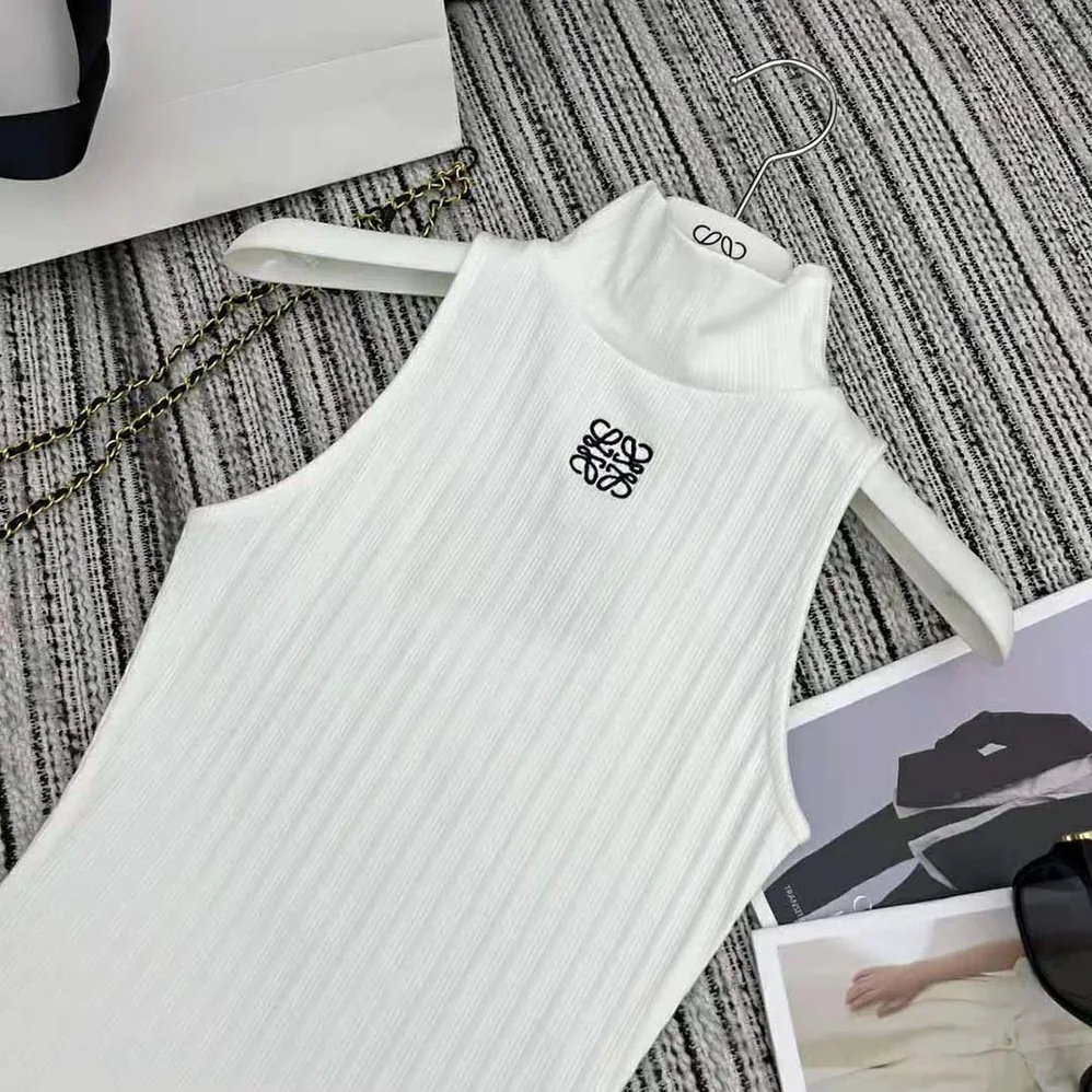 Loewe High Neck Top in Cotton Blend for Women in White Loewe High Neck Top in Cotton Blend for Women in White