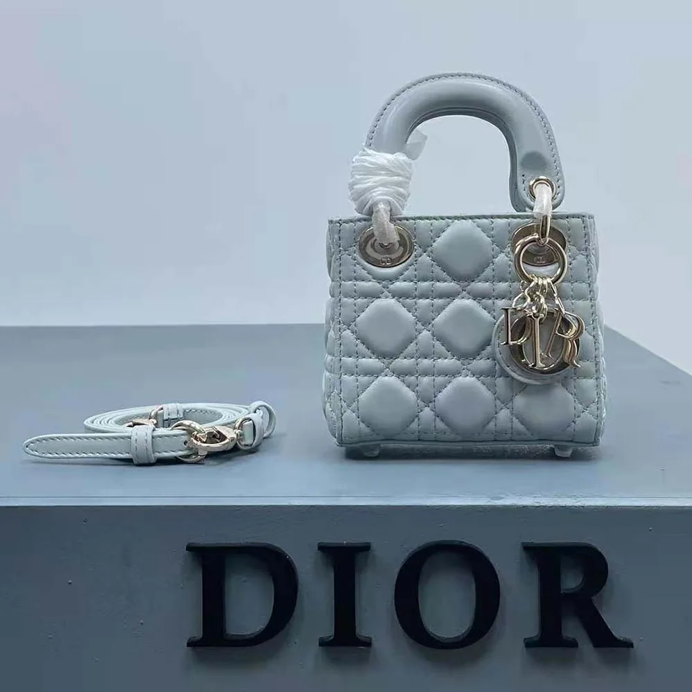 Dior Mini Lady Dior Bag Placid Blue Cannage Lambskin for Women