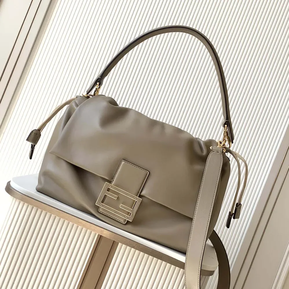 Fendi Mamma Baguette Large Dove Gray Nappa Leather Bag for Women Fendi Mamma Baguette Large Dove Gray Nappa Leather Bag for Women