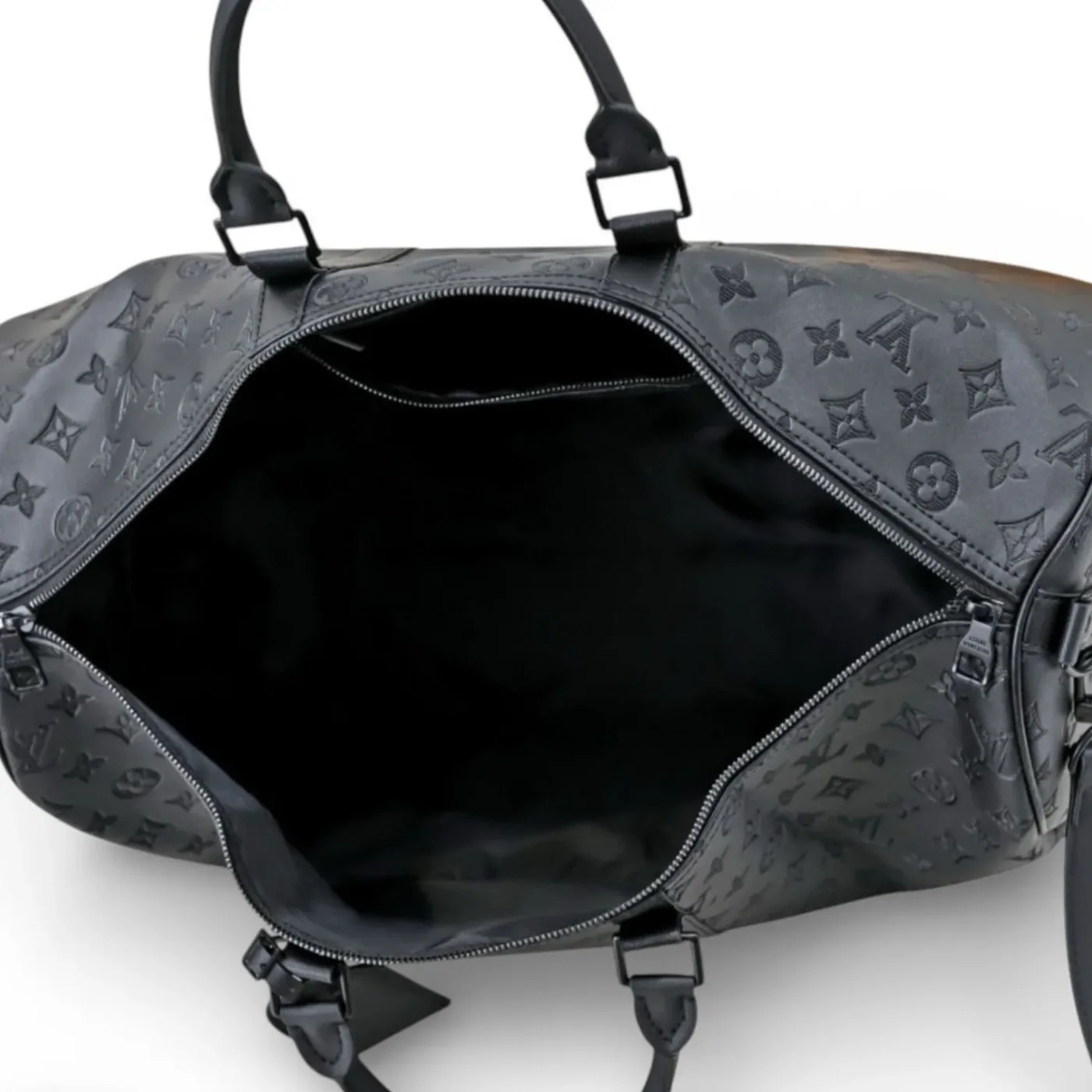 Louis Vuitton Keepall Bandouliere 50 Travel Bag / Black Monogram Shadow Matte Black Hardware Louis Vuitton Keepall Bandouliere 50 Travel Bag / Black Monogram Shadow Matte Black Hardware