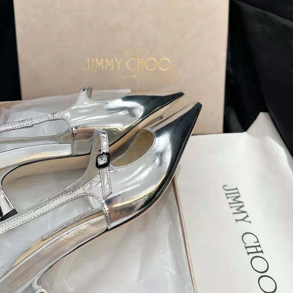 Jimmy Choo Didi 45 Silver Liquid Metal Leather Pointed Pumps for Women