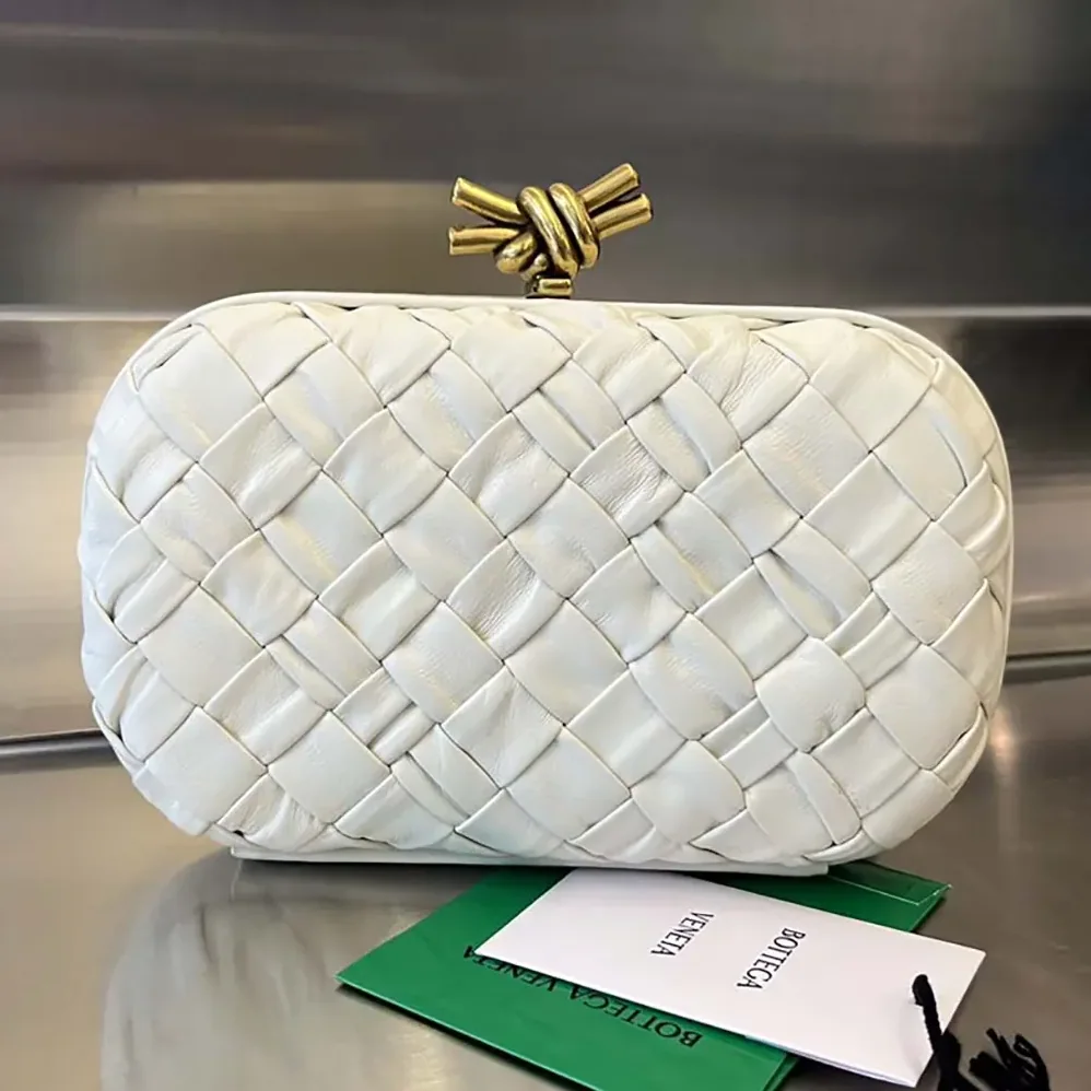 Bottega Veneta Knot Minaudière Clutch in Calfskin Leather for Women in White Bottega Veneta Knot Minaudière Clutch in Calfskin Leather for Women in White