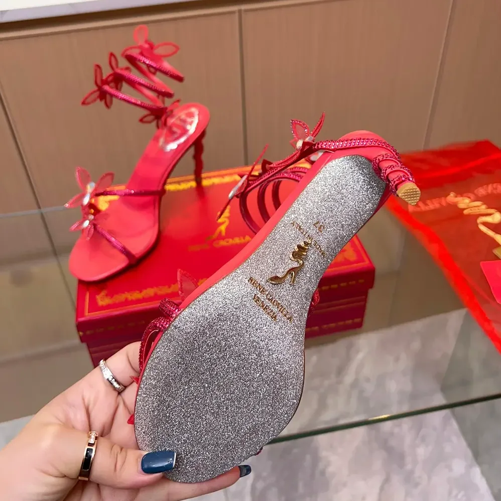 Rene Caovilla Margot Red Powder Butterfly Sandal 105 for Women Rene Caovilla Margot Red Powder Butterfly Sandal 105 for Women
