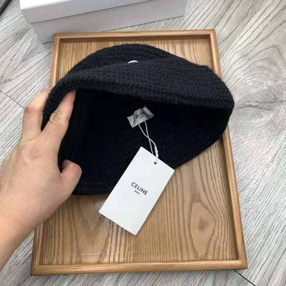Celine Cloche Bucket Hat in Seamless Cashmere for Unisex in Black