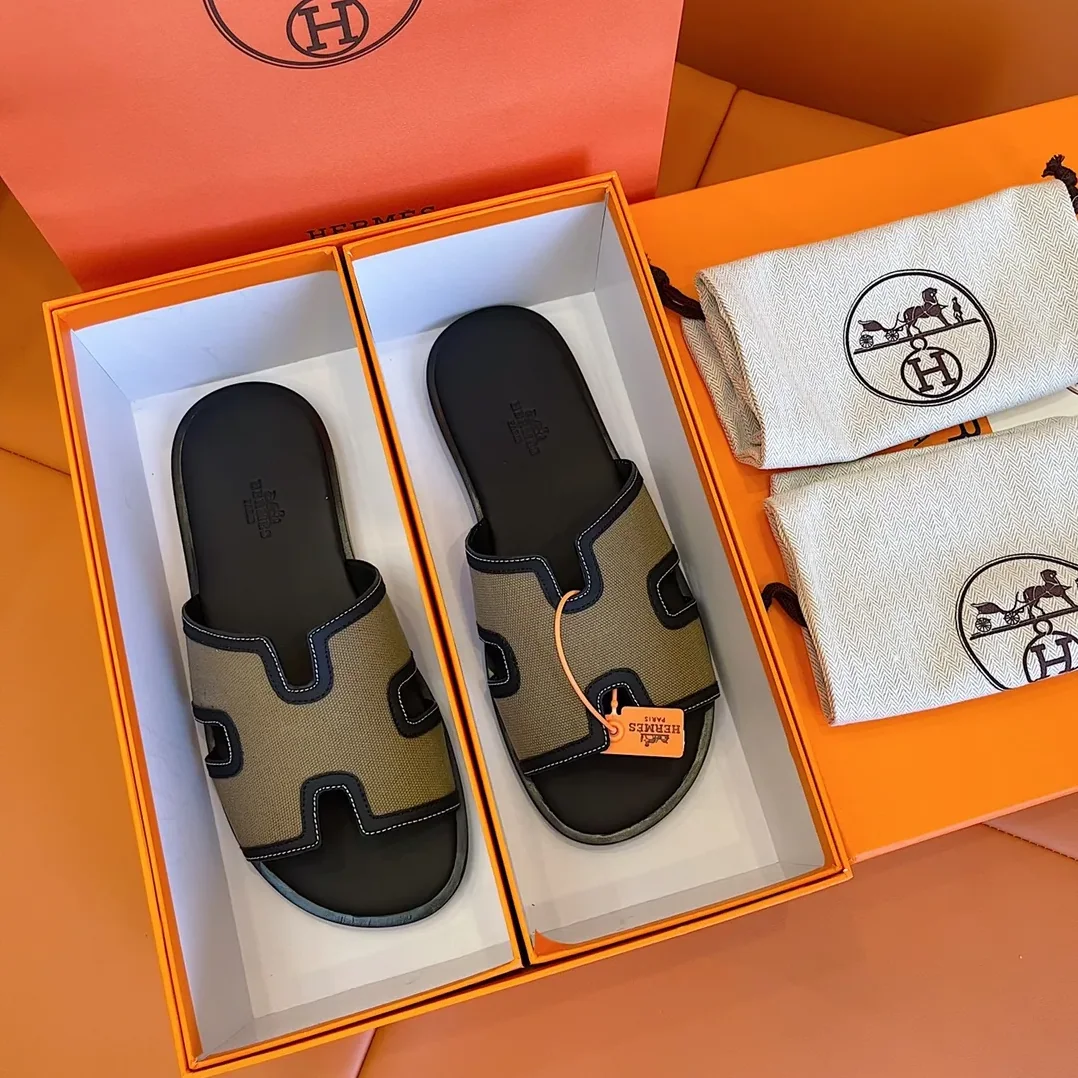 Hermes Izmir Sandals Black in Beige